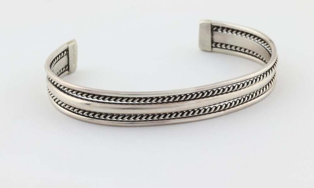 Sterling Silver Rope Pattern Cuff Bracelet 6 3/4" inch Adjustable